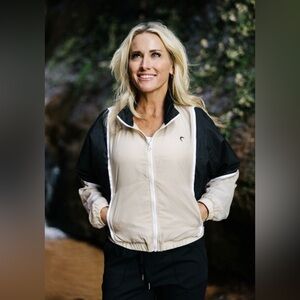 ZYIA Two-Tone Bomber Jacket in Beige and Black NWT